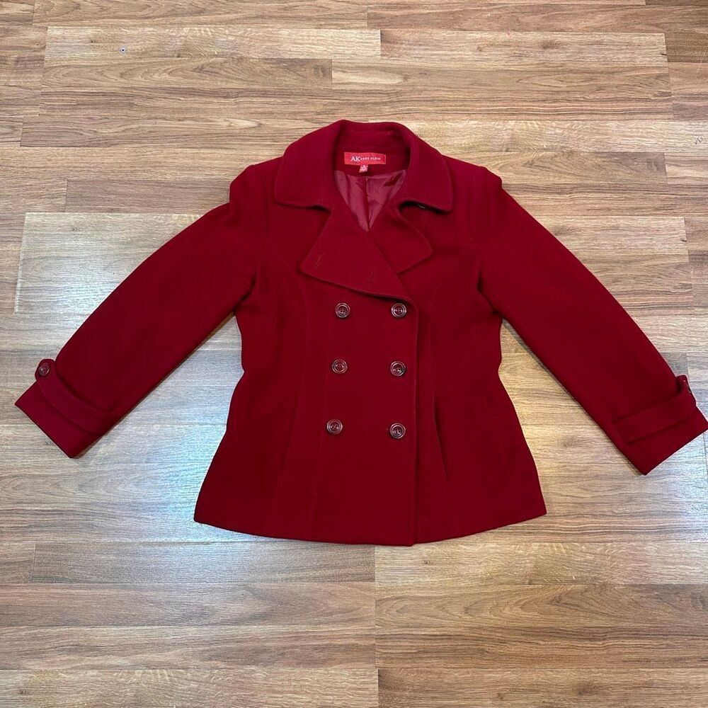 Anne Klein Wool-Lined Pea Coat Red Button-Up Jacket| Women Size Medium